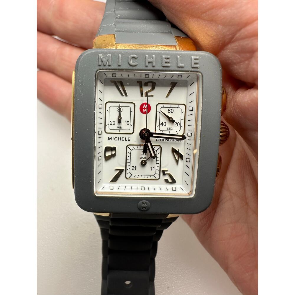 Michele Park Rose Goldtone & Gray Silicone Chronograph Watch MWW06L00003